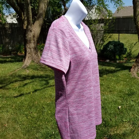 Reebok Speedwick Tee Shirt V Neck Short Sleeve Heathered Pink Small - Picture 3 of 9